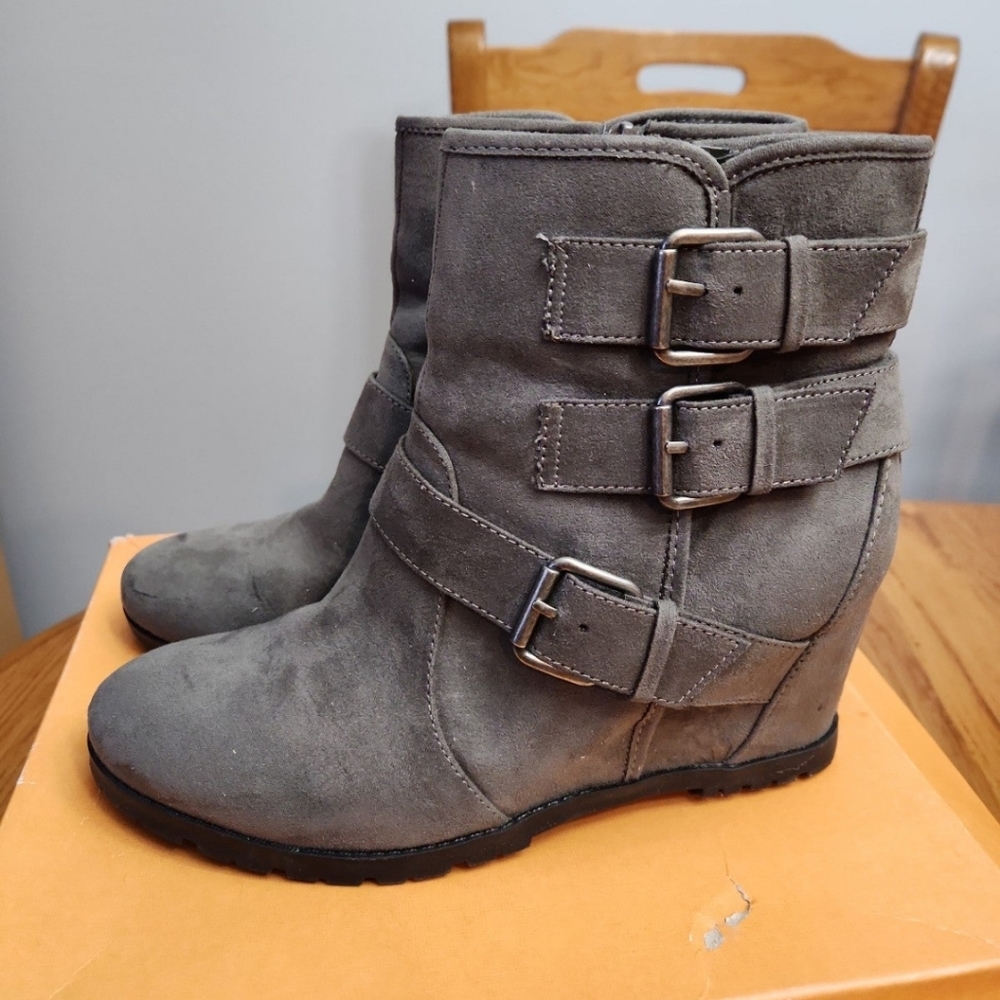 Grey Suede Unisa Wedge Booties